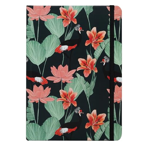 Beatrix & Luca College Ruled Notebook - A5 Journal – Lay Flat with Bookmark and Elastic Band - 160-Pages – 100 GSM Paper - Composition or Diary – Lined Pages - color: green pink storks