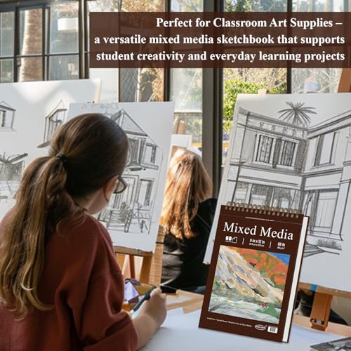 Mixed Media Sketchbook 9" x 12" - Multimedia Sketchbook Hardcover, Spiral Bound, 60 Sheets 98lb/160gsm Mixed Media Paper, Watercolor Sketch Books for Artist Supplies, Painting, Drawing & Art Supplies. - size: 9" x 12" (Pack of 1)