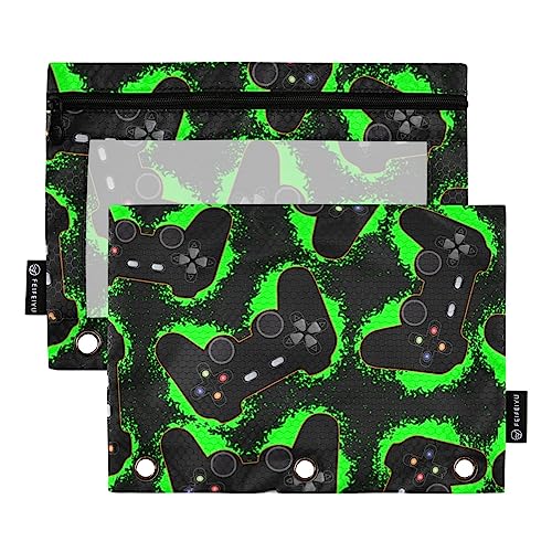 Cool Video Game Zipper Pencil Pouch 3 Ring Binder, Clear Window Pencil Case Bags Daily Office Supplies 2 Pack