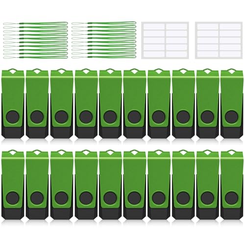 AGECASH 1GB Flash Drive 20 Pack Zip Drive USB 2.0 Thumb Drive Pack, Green | Swivel USB Flash Jump Drive Multipack Memory Stick Pendrive with Label Lanyard for Data Storage (1GB, 20 Pack) - color: 1Count(20 Pack), size: 1GB