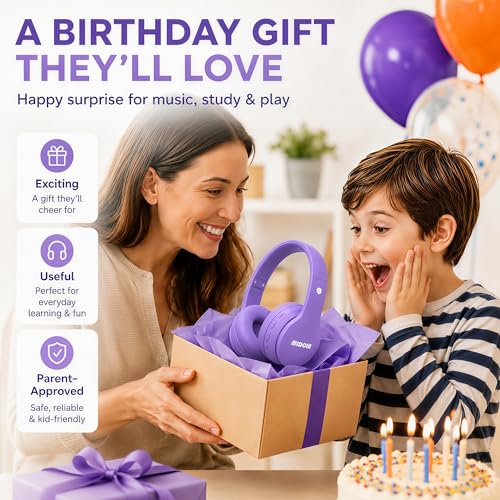 MIDOLA Kids Bluetooth Headphones 68H Play Time,Volume Limit 85/94dB, Foldable Lightweight Wireless Over-Ear Headphone for Kid Toddler Child Pad Tablet,Headsets with Built-in Mic Light Purple - color: Light Purple