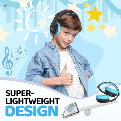 JoySpark Kids Bluetooth Headphones, Lightweight Wireless Headphones for Kids, 85/94dB Volume Limited, 60 Hours Playtime, Bluetooth 5.3, Over-Ear Toddler Headsets with Built-in Mic (Black Blue) - color: Black Blue