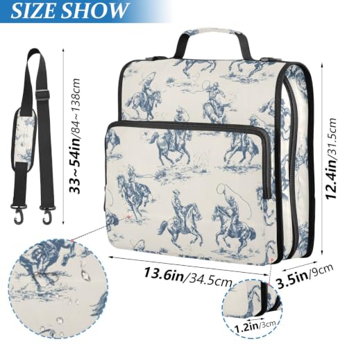 3 Ring Zipper Binder Cowboys on Horseback Binder Organizer Bag Expandable File Folder with Multi Pocket for School Office - color: Cowboys