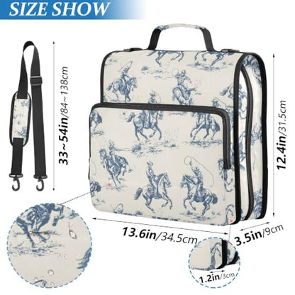 3 Ring Zipper Binder Cowboys on Horseback Binder Organizer Bag Expandable File Folder with Multi Pocket for School Office - color: Cowboys