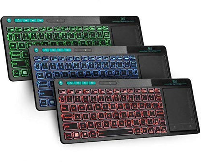 Rii K18 Plus Wireless 3-LED Color Backlit Multimedia Keyboard with Multi-Touch Big Size Trackpad,Rechargable Keyboard for Android TV Box,PC,Smart TV,Xbox,Raspberry Pi, HTPC IPTV,Windows, MacOS - style: 2.4G Version