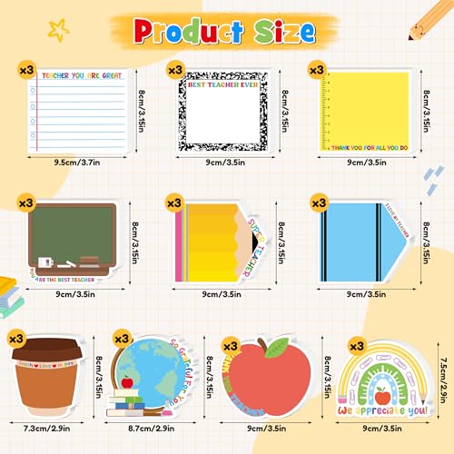 Xqumoi 30 Pack Teacher Appreciation Sticky Notes School Office Supplies | Teacher Self-Adhesive Writing Memo Pad, Page Marker Notepads, Blackboard Apple Pencil Shaped, Back to School Gift, Classroom - style: Teacher Appreciation (Style 2)