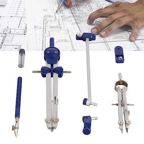 7-Piece Geometry Set with Metal Compass - Math Tools Kit for Students, Engineers, Architects with Shatterproof Case