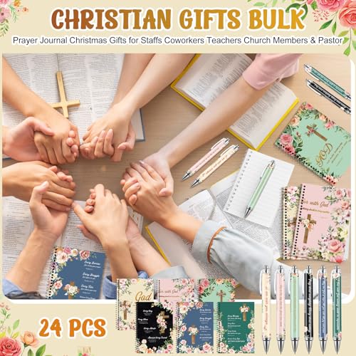 24 Sets Christian Notepads Bible Pens Sets Bulk - Classroom Office Church Religious Gifts - Spiral Thickened Bible Verse Notepad Pens for School Teacher Coworker (Floral Cross) - style: Floral Cross