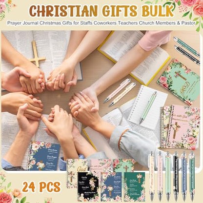 24 Sets Christian Notepads Bible Pens Sets Bulk - Classroom Office Church Religious Gifts - Spiral Thickened Bible Verse Notepad Pens for School Teacher Coworker (Floral Cross) - style: Floral Cross