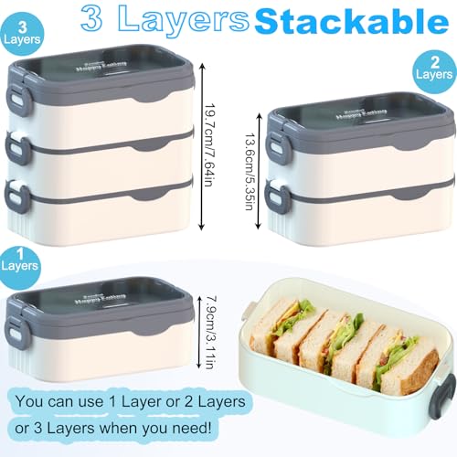 Bento Box Adult Lunch Box, Stackable 3 Layers Large Capacity Lunch Containers, Microwave and Dishwasher Safe Food Grade Containers with Utensils, Dividers and Sauce Boxes for Men, Women, Kids - color: White-Black