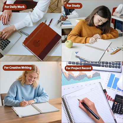 Yoment Hardcover Spiral Notebook 8.5" x 11" Leather 5 Subject Notebook College Ruled with Dividers Tabs 300 Pages Large Spiral Journal Notebooks for Work School Note-Taking Business, Brown - color: Brown
