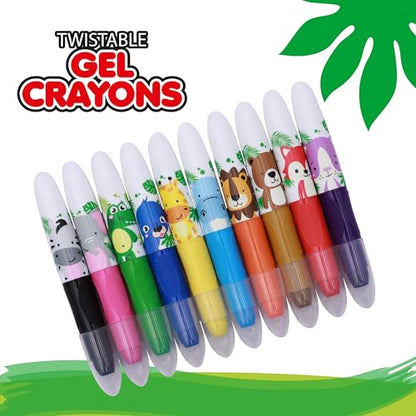 Pointer Twistable Gel Crayons Set for Children - 10 Bright Colors, Smooth & Washable, Non-Toxic Art Supplies for Drawing, School Projects, Crafts and Creative Learning Coloring Tool - Animal Design