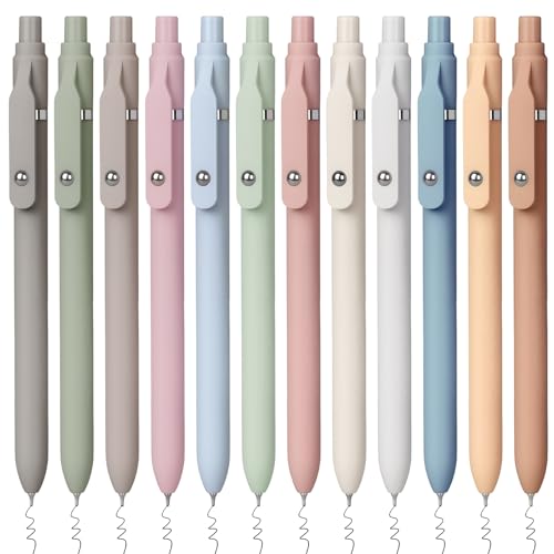 Sooez Gel Pens, 12 Pcs 0.7mm Black Ink Pens, Quick Dry Medium Point | Smooth Writing Pens, Retractable Cute Pens for Journaling Note Taking, Fancy Pen Set Gifts for School Office Women - color: Muted