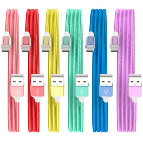 HKYUSHINE USB C Charger Cable, 6Pack 3/3/6/6/6/10FT 3.1A Type C Charger Fast Charging Braided USB A to USB C Cords for iPhone 17/16/15 Pro Max, Samsung S23 S22 S21, Pixel 6/7/8, Huawei, PS5,More - color: 6Pack-Multicolored