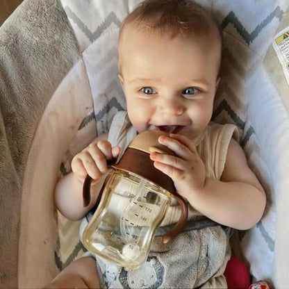 Evorie Tritan Weighted Straw Cup Baby Training Cup, Spill Proof, 7 Oz, 6M+ | BPA & BPS-Free, First learning cup, 360° drinking, Dishwasher safe, Durable Sippy Cup, Brown - color: Brown