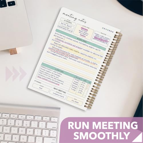 Mr. Pen- Meeting Notebook for Work, 6.9"x9.9", 140 Pages, Green | Spiral-Bound, Undated Work Notebook with Action Items & Meeting Notes, Office Supplies - color: Green