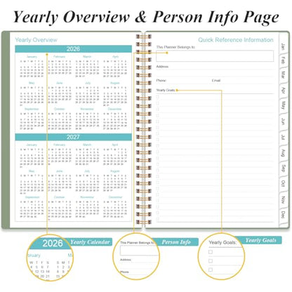 Daily Planner 2026 Full Page Per Day- 2026 Daily & Monthly Planner from January 2026 to December 2026, Day Planner 2026 with 12 Months Tabs, 6.4" x 8,5", Green - color: Green, size: 6.4" x 8.5"