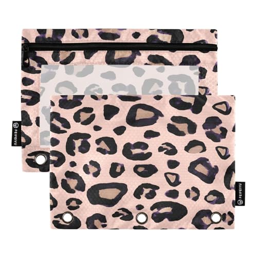 Leopard Print Cheetah Pink Pencil Pouch for 3 Ring Binder, 2 PCS Binder Pencil Pouch with Zipper, Clear Window Zipper Pencil Case Pencil Bags for School Office Supplies - color: Cheetah