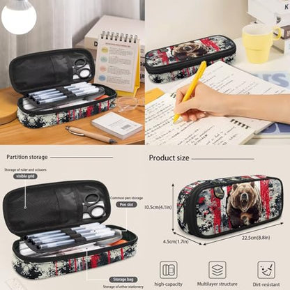 USA Flag Bear 3 in 1 School Backpack, 3PCS Kids Bookbag Set Large Capacity 17 Inch Student Backpack with Lunch Box and Pencil Case - color: Usa Flag Bear