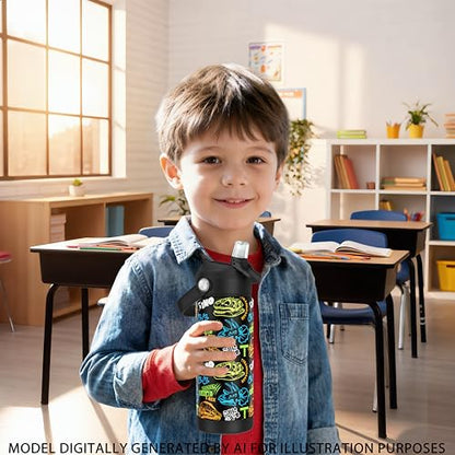 Boys Dinosaur Fossil Water Bottle for School，Kids 18 oz Insulated Stainless Steel Cup with Straw, Double-Wall Vacuum Leakproof - color: C13.Dinosaur-Fossil