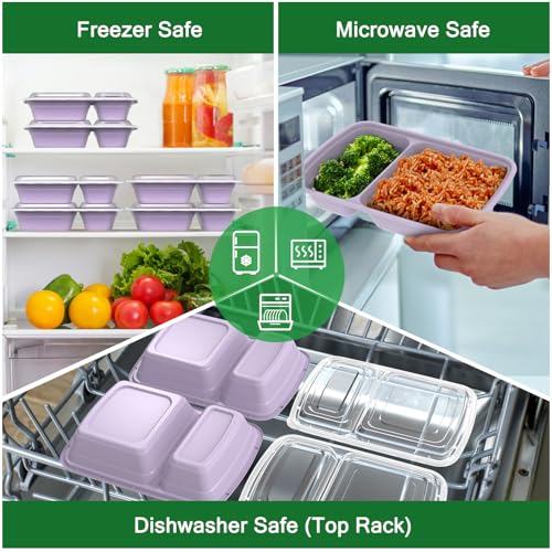 Dealusy 50 Pack (100-Piece) 28 oz Meal Prep Containers Reusable with Lids 2-Compartment, Sturdy Leakproof Food Safe, Microwave Freezer Dishwasher Safe, To Go Take Out Plastic Food Storage, Lilac - color: Lilac