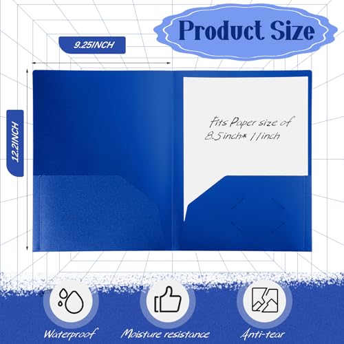 Patelai 50 Pack Plastic Folders with Pocket Bulk 2 Pocket Heavy Duty Letter Size Folders Business Card Holder for School Office File(Blue) - color: Blue