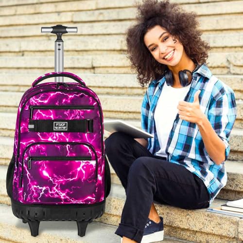 gxtvo Rolling Backpack for Girls, Women Wheeled Bookbag with Lunch Box for Adults, Water Resistant Roller School Bag for College Teens Kids Travel - Lightning Red - color: Lightning Red