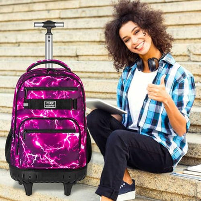 gxtvo Rolling Backpack for Girls, Women Wheeled Bookbag with Lunch Box for Adults, Water Resistant Roller School Bag for College Teens Kids Travel - Lightning Red - color: Lightning Red