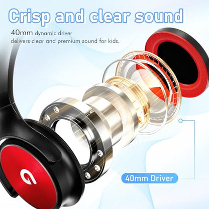 ADOOPE Kids Headphones with Safe 85dB/94dB Volume Limiter for Teen and Boys, Foldable HD Stereo Sound Headset for Kindle Kids/fire Tablet/iPad/Laptop, Headphones with Microphone (Black-red) - color: Black Red