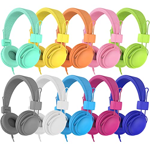 AILIHEN Classroom Headphones Kids 20-Pack for School Student K-5, On-Ear Premium Bulk Wired Headset with Mic, 85dB Volume Limited & SharePort, 3.5mm Jack for Chromebook, Computer, Laptop (Multicolor) - size: 20Pack