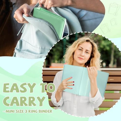 2 Pack Mini Size 3 Ring Binder 1 inch Rings 5 Colors Dividers Pu Leather Binders 5.5" X 8.5" Holds 200 Sheets Paper Three Ring Binder DRing with Pen Loop 1 Pockets School Office (Green&Blue) - color: Green&blue, size: 1"D Ring