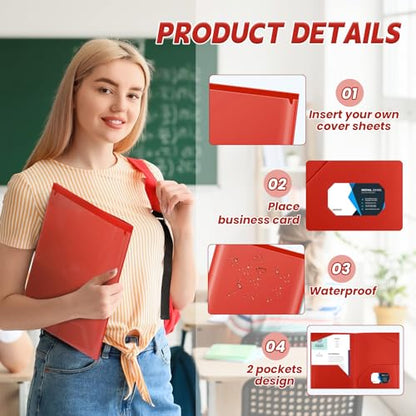 Henoyso 60 Pack Plastic Folders with Clear Front Pockets Bulk Heavy Duty File Folders with 2 Pockets and Card Slot for Student Teacher Back to School Supplies Office Presentation (Red) - color: Red