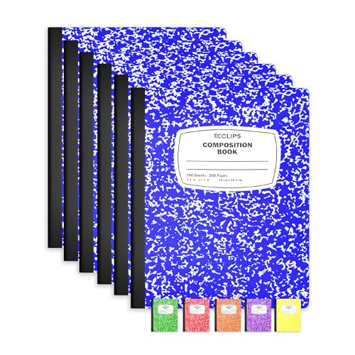 Composition Notebook Wide Ruled Composition Notebooks Bulk Blue Marble Hard Cover Wide Ruled Notebook Paper Note Books For Schools Marble Composition Books 100 Sheets 200 Pages 9.75” x 7.25” (6 Pack, Blue) - color: Blue, size: 6 Pack