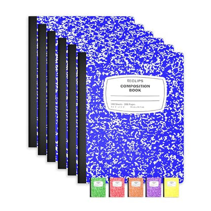 Composition Notebook Wide Ruled Composition Notebooks Bulk Blue Marble Hard Cover Wide Ruled Notebook Paper Note Books For Schools Marble Composition Books 100 Sheets 200 Pages 9.75” x 7.25” (6 Pack, Blue) - color: Blue, size: 6 Pack