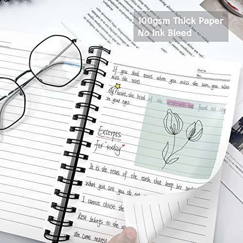 4 Pack Spiral Notebook,A5 Lined Black Journal Notebook 5.62 x 8.4 inches-100 Sheets/200 Pages,100GSM Thick Paper,Hardcover Journals for Writing Work School Supplies - color: Black-Lined