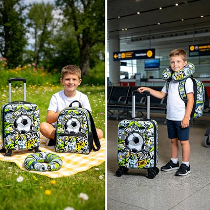 16’’ Kid’s Luggage Set with Spinner Wheels, Hardside with Suitcases,6 Piece | Carry on Luggage, Travel Rolling Luggage Airline Approved Suitcase Set with Spinner Wheels Girls Boys - color: Soccer