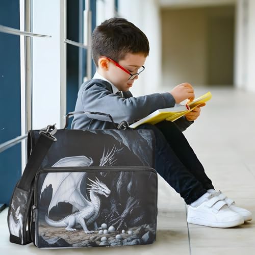 3 Ring Zipper Binder Black White Dragon Binders Bag with Shoulder Strap 500 Sheets Paper Organizer Trapper Keeper Documents Storage File Folder for School Office - color: A435