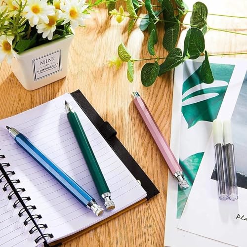 5.6mm Metal Mechanical Pencil Set with Clip Metal Mechanical Clutch Graphite Pencil Lead Pencil and 4pcs Lead For Construction, Draft Drawing, Crafting, Art Sketching (Black Pen and 4 lead) - color: Black Pen and 4 lead