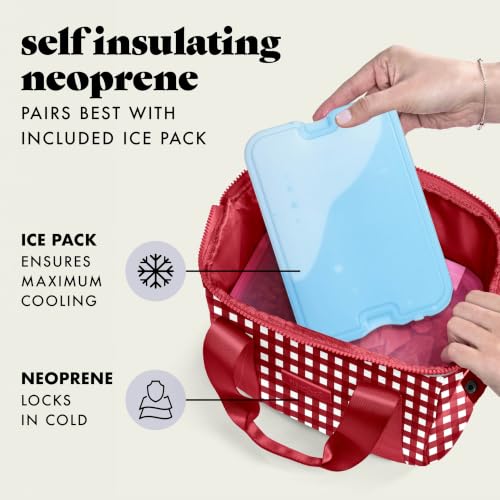 Fit & Fresh Remi Lunch Bag for Women Work – Neoprene Lunch Tote with Containers & Ice Pack, Reusable Meal Prep Lunch Box, Large Capacity, Machine Washable - color: Red Gingham