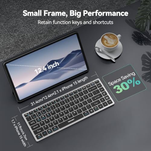 TECKNET Bluetooth Keyboard Rechargeable, 4-Device (2.4G+3BT) Wireless Keyboard, Small Ultra-Slim Keyboard, 14 Hotkeys Computer Keyboard for PC/Laptop/Tablet/iPad, Sliver-Black - color: Sliver-black