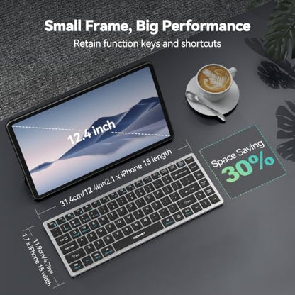 TECKNET Bluetooth Keyboard Rechargeable, 4-Device (2.4G+3BT) Wireless Keyboard, Small Ultra-Slim Keyboard, 14 Hotkeys Computer Keyboard for PC/Laptop/Tablet/iPad, Sliver-Black - color: Sliver-black