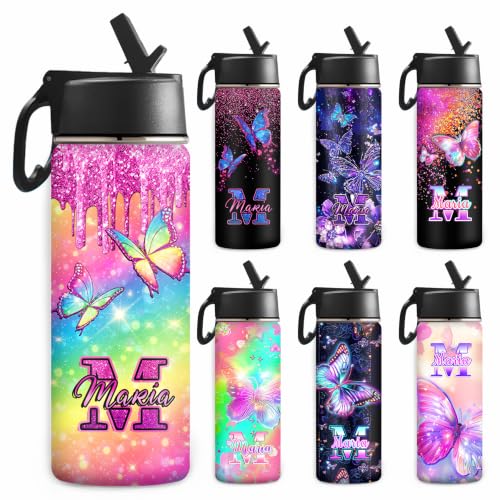 MyPupSocks Custom Water Bottles for Kids, Personalized Water Bottle with Name for Boys Girls, Customized 18oz Stainless Steel Insulated Sports Water Bottle with Straw Lid for School - color: Color 7