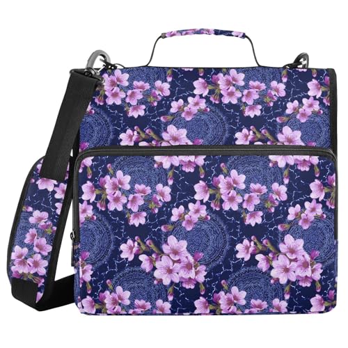 3 Ring Zipper Binder Purple Cherry Blossoms Binders Bag with Shoulder Strap 500 Sheets Paper Organizer Trapper Keeper Documents Storage File Folder for School Office - color: A423