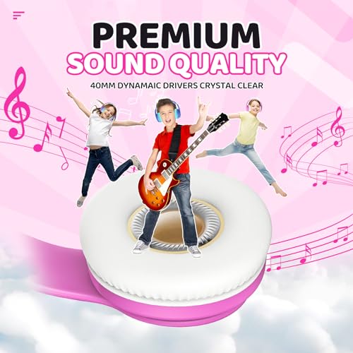 JoySpark Kids Bluetooth Headphones, Lightweight Wireless Headphones for Kids, 85/94dB Volume Limited, 60 Hours Playtime, Bluetooth 5.3, Over-Ear Toddler Headsets with Built-in Mic-Pink - color: Pink