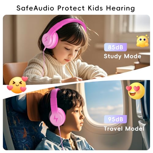 Candy Bila Kids Headphones, Wired Headphones for Kids Over Ear with Microphone, Foldable Headphone for Learning & Entertainment, Gradient Deep Pink - color: Gradient Deep Pink