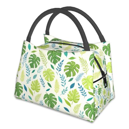 Palm Leaf Reusable Lunch Bag,Green Leaf Insulated Small Lunch Box for Kids Adult Women,Leakproof Cooler Tote Bags for Student Teacher Work Camping Picnic School - color: Palm Leaf