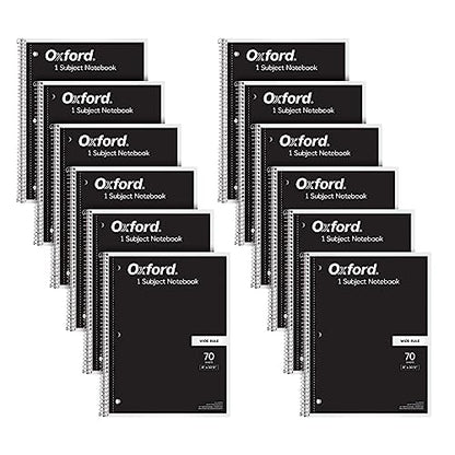Oxford Spiral Notebook 12 Pack, Bulk College Ruled Spiral Notebooks for School, 1 Subject, Wide Ruled Paper, 8 x 10-1/2 Inch, Black Covers, 70 Perforated Lined Sheets, Writing Journal (65216)