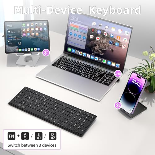 INFINMIND Wireless Ultra Slim Bluetooth Keyboard with Multi-Device Compatibility, Number Pad, Ergonomic Design, PC Computer Compact Keyboard for Windows, Mac, Laptop, Android