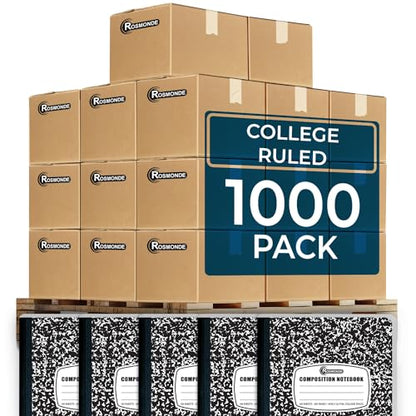 Rosmonde 1000 Pack Composition Notebooks Bulk, College Ruled, Black Marble | Pallet of Notebooks, 200 Pages (100 Sheets), 9-3/4 x 7-1/2, Bulk Notebooks for School, College & Office, 4-7 Days Transit - size: 1000 Pack | Express Pallet, style: Black Marble