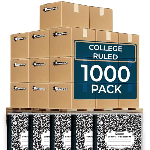 Rosmonde 1000 Pack Composition Notebooks Bulk, College Ruled, Black Marble | Pallet of Notebooks, 200 Pages (100 Sheets), 9-3/4 x 7-1/2, Bulk Notebooks for School, College & Office, 4-7 Days Transit - size: 1000 Pack | Express Pallet, style: Black Marble